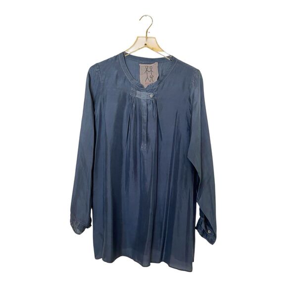 Pete & Greta JW Blue Silk Tunic Button Placket Sz M - Picture 1 of 6